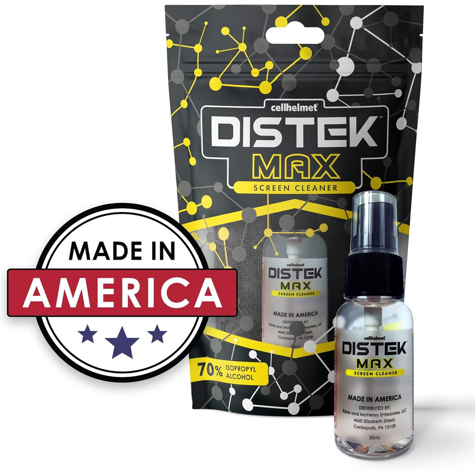 DISTEK MAX Screen and Phone Cleaner -70% Isopropyl - 30ML w/ Cleaning Cloth